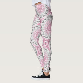 Leggings Diseño de patrón de mandala rosa y blanco