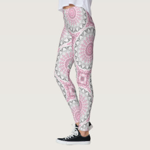 Leggings Diseño de patrón de mandala rosa y blanco