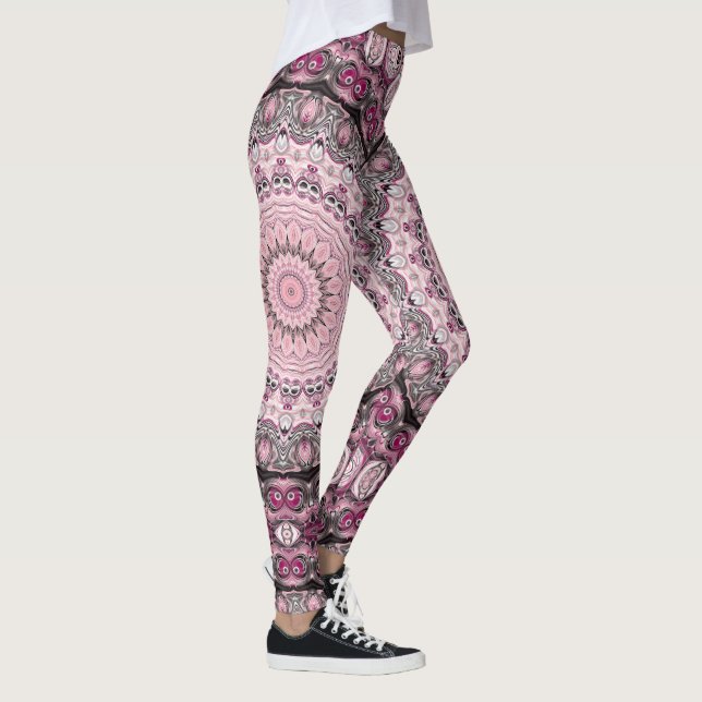 Leggings Diseño de patrón de mandala rosa y burdeos (Derecha)