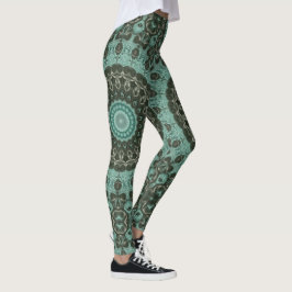 Leggings Diseño de Patrón de Mandala Verde Antiguo
