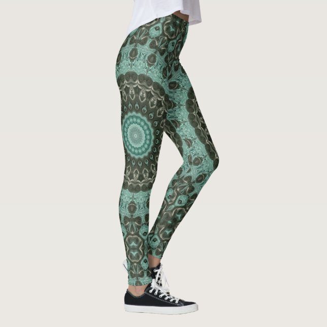 Leggings Diseño de Patrón de Mandala Verde Antiguo (Derecha)