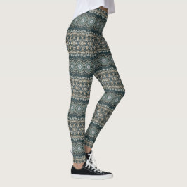 Leggings Diseño de Patrón de Mandala Verde Azul y Beige