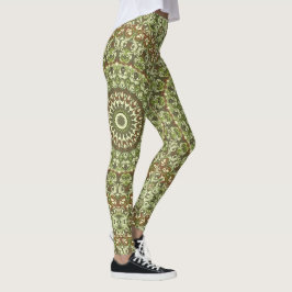 Leggings Diseño de patrón de mandala verde terroso y marrón