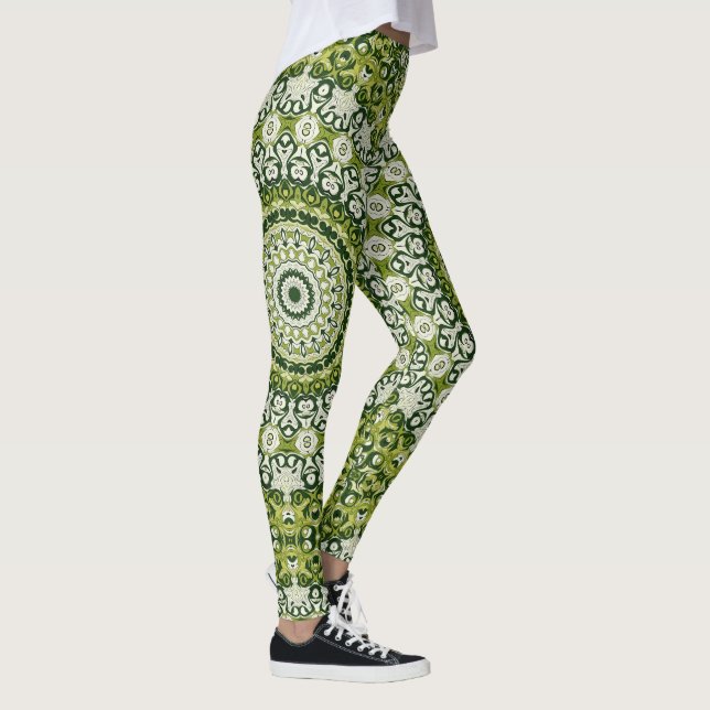 Leggings Diseño de Patrón de Mandala Verde y Blanco (Derecha)