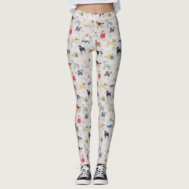 Leggings Diseño de patrón de perros pequeños blanco (Anverso)