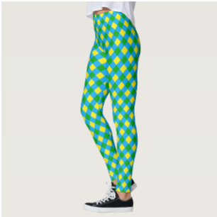 Leggings Diseño de patrón de placa de cheque amarillo verde