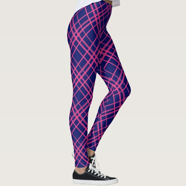 Leggings Diseño De Patrón De Placas De Tartán Azul Rosa (Subido por el creador)