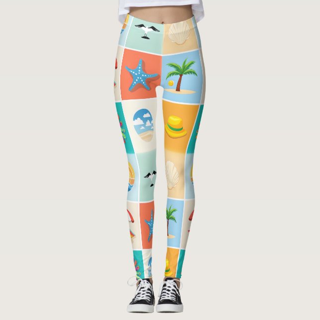 Leggings Diseño de patrón de playa 3x3 (Anverso)