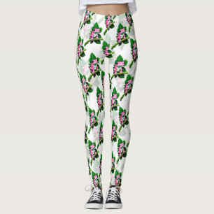 Leggings Diseño de patrón de rana rosa en hoja verde