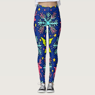 Leggings Diseño de patrón de reno de Navidad azul fresco