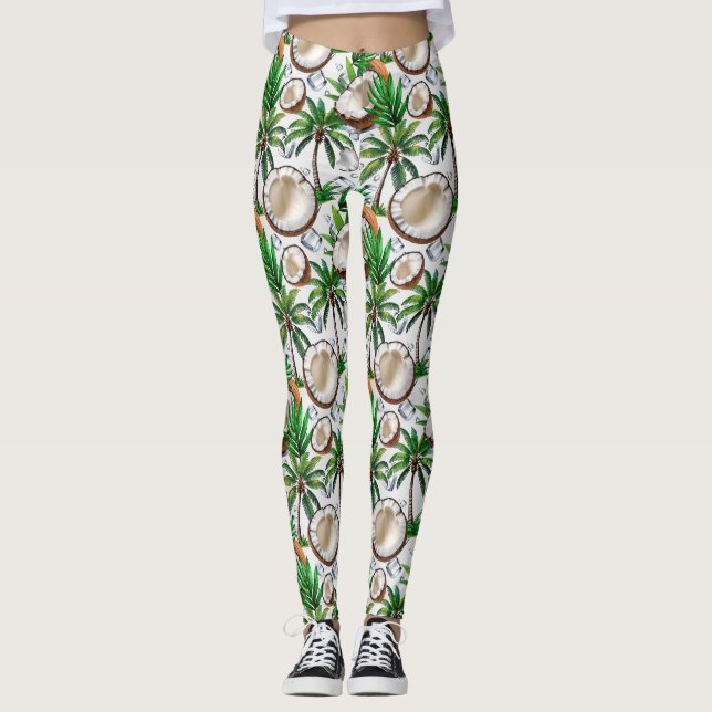 Leggings Diseño de patrón tropical de palmeras de coco (Anverso)
