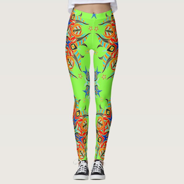 Leggings Diseño de patrones abstractos ( Lime Green ) (Anverso)