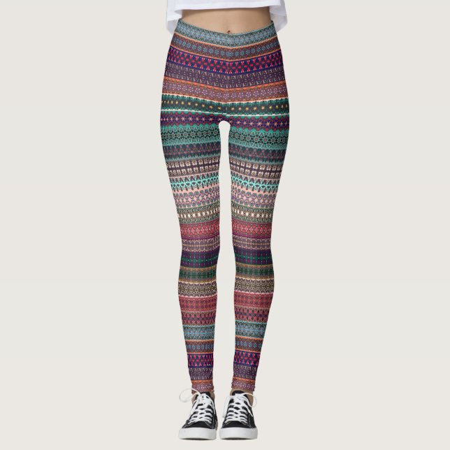 Leggings Diseño de patrones abstractos tribales a rayas (Anverso)