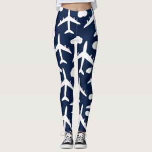 Leggings Diseño de patrones de aviones de vuelo lindo azul