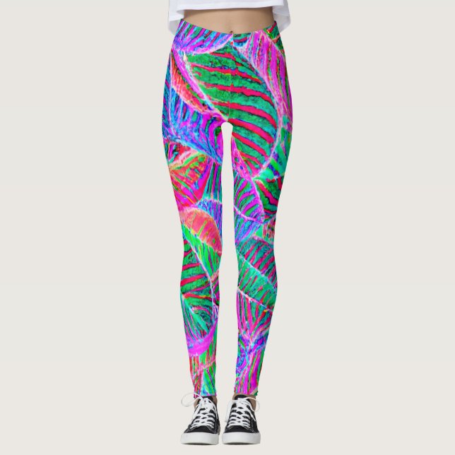 Leggings Diseño de patrones de hojas vívidas (Anverso)