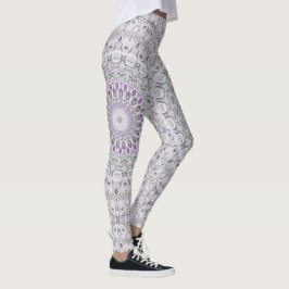 Leggings Diseño de patrones de lavanda y manala verde