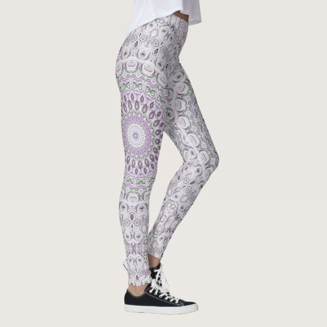 Leggings Diseño de patrones de lavanda y manala verde (Derecha)