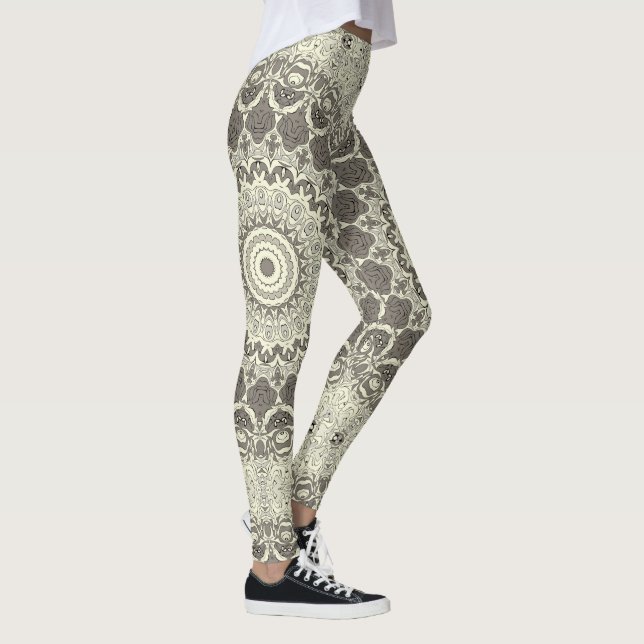 Leggings Diseño de patrones de manala beige y taúpe (Derecha)