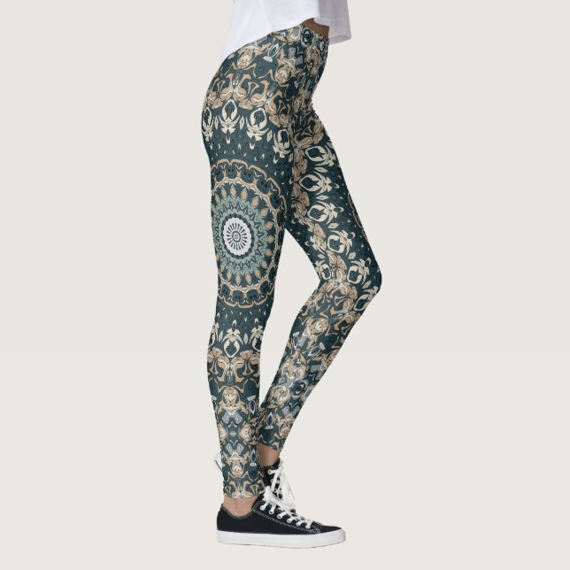 Leggings Diseño de patrones de manala verde azulada y pekin (Derecha)