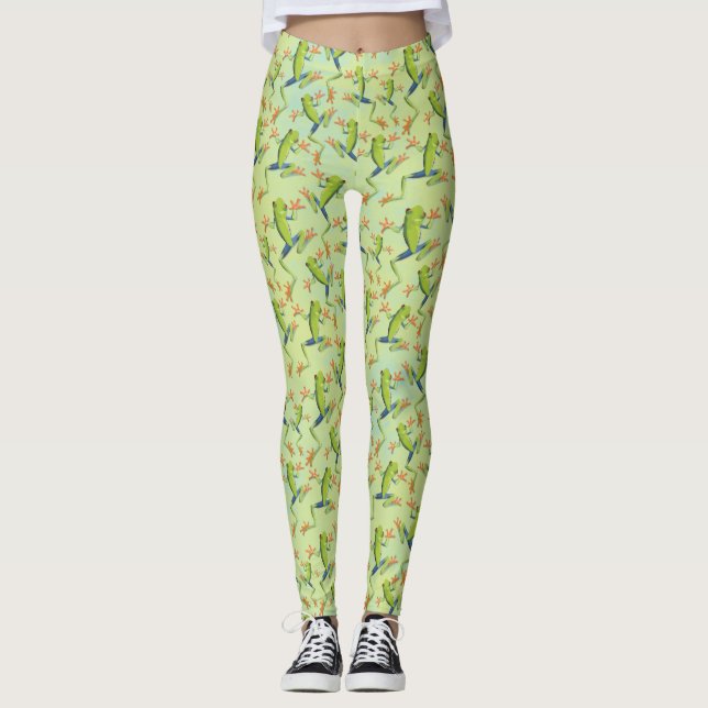 Leggings Diseño de patrones de rana de árbol de vegetación (Anverso)