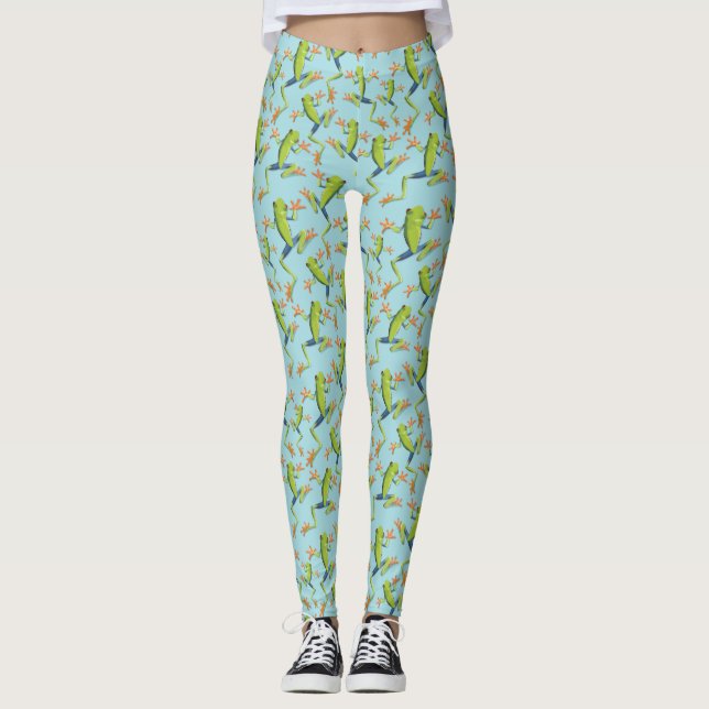 Leggings Diseño de patrones de rana de árbol de vegetación (Anverso)