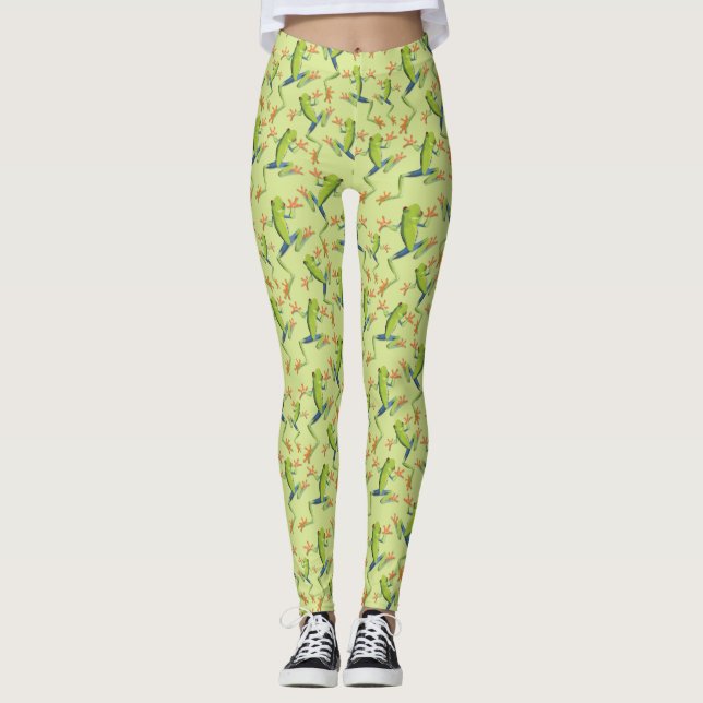 Leggings Diseño de patrones de rana de árbol de vegetación (Anverso)