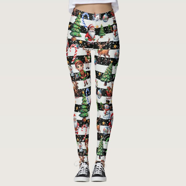 Leggings Diseño de patrones de rayas de Navidades decorativ (Anverso)