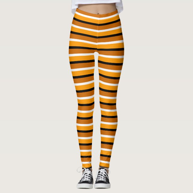 Leggings Diseño de patrones de rayas marrones naranjas (Anverso)