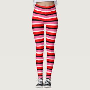 Leggings Diseño de patrones de rayas rosadas rojas