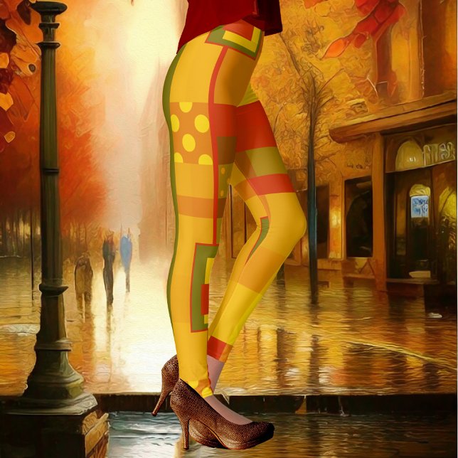 Leggings Diseño de patrones geométricos abstractos modernos (Colorful leggings with a modern geometric pattern design in warm autumn colors)