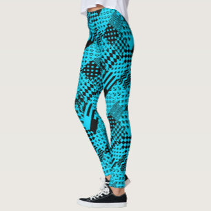 Leggings Diseño de patrones mixtos azul negro