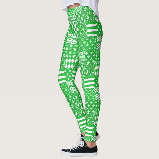 Leggings Diseño de patrones mixtos de color blanco verde (Subido por el creador)