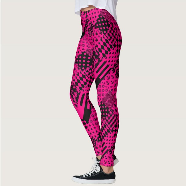 Leggings Diseño de patrones mixtos rosados negros (Subido por el creador)