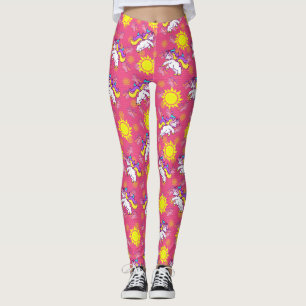 Leggings Diseño de patrones unicornio delgado de color rosa