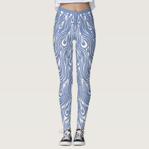 Leggings Diseño de pavo real azul y blanco