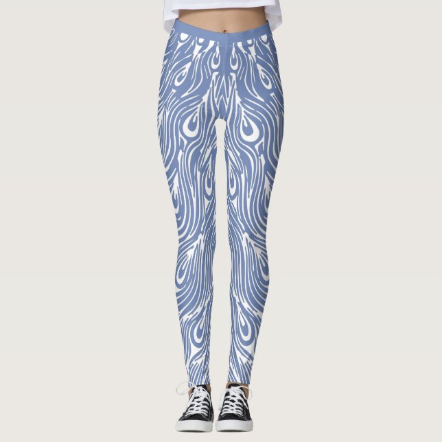 Leggings Diseño de pavo real azul y blanco (Anverso)