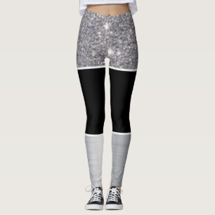 Leggings Diseño de plata negro de la impresión del modelo