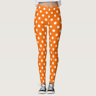 Leggings Diseño de puntos de polka blanco naranja