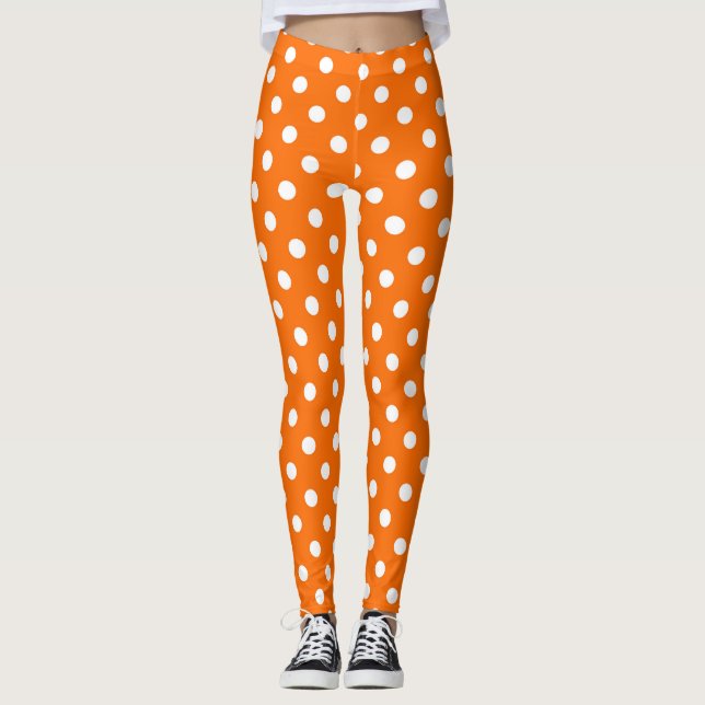 Leggings Diseño de puntos de polka blanco naranja (Anverso)