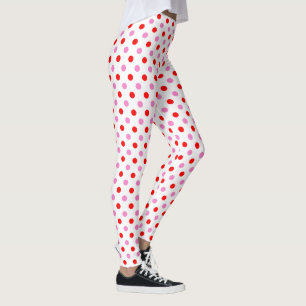 Leggings Diseño de puntos rojos y rosados sobre blanco