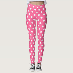 Leggings Diseño de puntos rosados de polka blanca