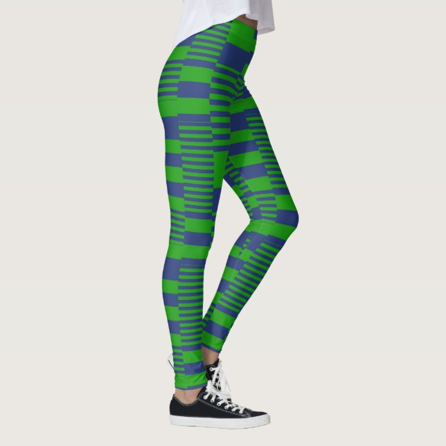 Leggings Diseño de rayas de patchwork azul verde (Derecha)