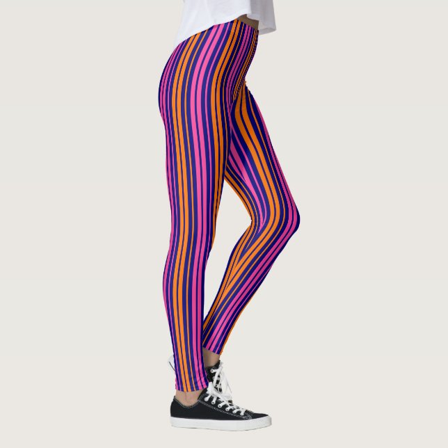 Leggings Diseño de rayas verticales naranja azul rosa   (Derecha)