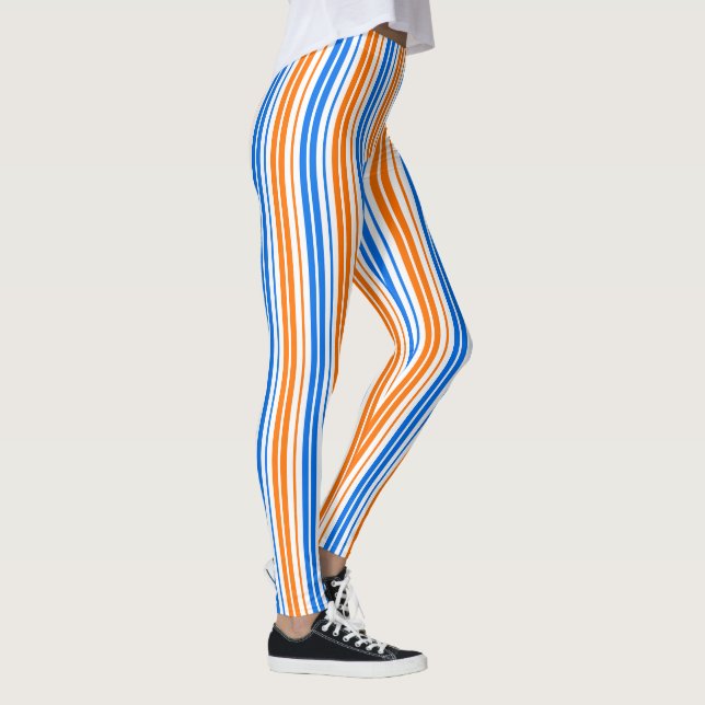 Leggings Diseño de rayas verticales naranjas y azules sobre (Derecha)