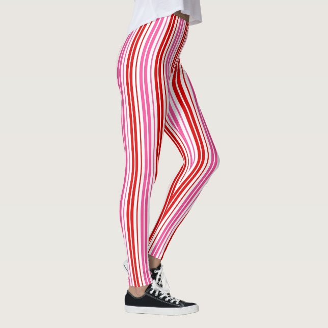 Leggings Diseño de rayas verticales rosadas blancas rojas (Derecha)