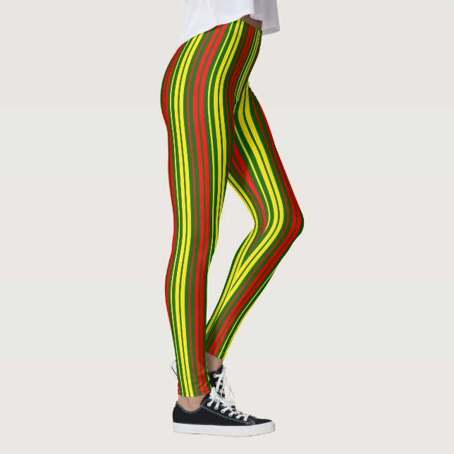 Leggings Diseño de rayas verticales verde amarillo rojo (Derecha)