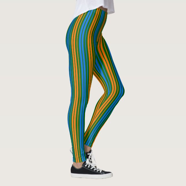 Leggings Diseño de rayas verticales verde naranja azul   (Derecha)