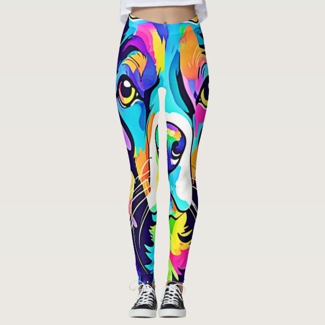 Leggings Diseño de retrato de perro arcoíris  (Anverso)