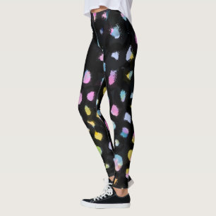 Leggings Diseño de salpicaduras de arcoiris en fondo negro