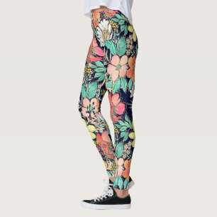 Leggings Diseño de Strokes Dorados con flores de color ros